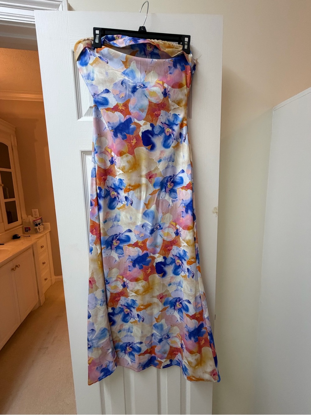 Floral Watercolor Slip Dress in Blue, Pink & Yellow